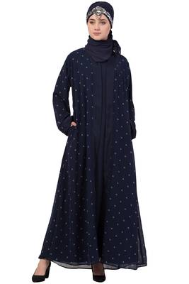 Blue Plain Crepe Abaya 6