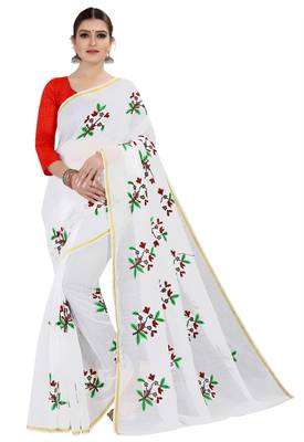 White embroidered chanderi silk saree with blouse 1