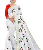 White embroidered chanderi silk saree with blouse