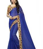 Blue plain chanderi silk saree with blouse