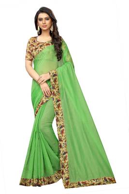 Light green plain chanderi silk saree with blouse 1