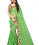 Light green plain chanderi silk saree with blouse