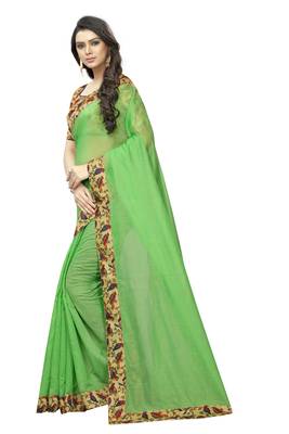 Light green plain chanderi silk saree with blouse 2