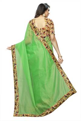 Light green plain chanderi silk saree with blouse 3