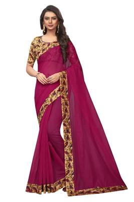 Rani pink plain chanderi silk saree with blouse 1
