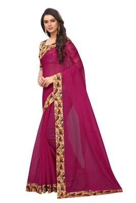 Rani pink plain chanderi silk saree with blouse 2