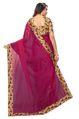 Rani pink plain chanderi silk saree with blouse 3