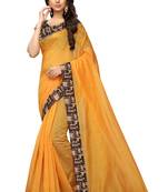 Mustard plain chanderi silk saree with blouse