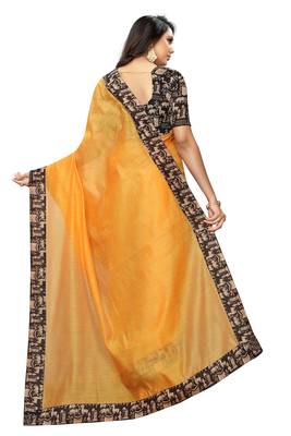 Mustard plain chanderi silk saree with blouse 3