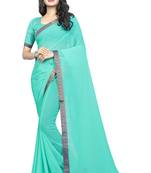 Green plain georgette saree with blouse