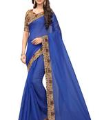 Blue plain chanderi silk saree with blouse