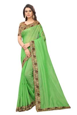 Light green plain chanderi silk saree with blouse 1