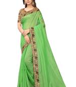 Light green plain chanderi silk saree with blouse