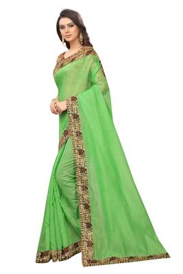 Light green plain chanderi silk saree with blouse 2