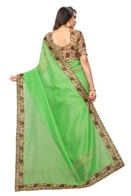 Light green plain chanderi silk saree with blouse 3