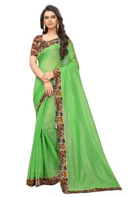 Light green plain chanderi silk saree with blouse 1