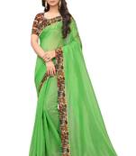 Light green plain chanderi silk saree with blouse