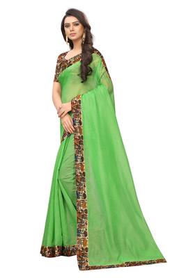 Light green plain chanderi silk saree with blouse 2