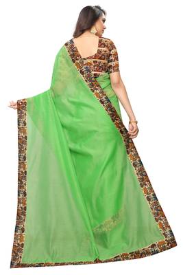 Light green plain chanderi silk saree with blouse 3