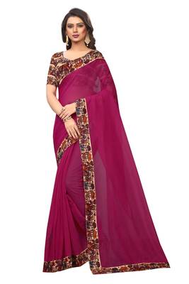 Rani pink plain chanderi silk saree with blouse 1
