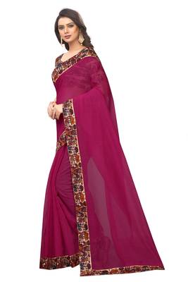 Rani pink plain chanderi silk saree with blouse 2