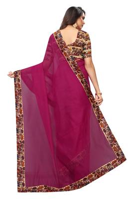 Rani pink plain chanderi silk saree with blouse 3
