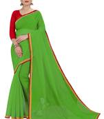 Dark green plain chanderi silk saree with blouse