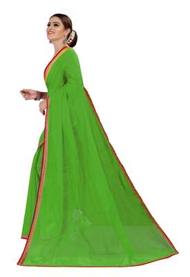 Dark green plain chanderi silk saree with blouse 2