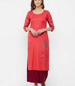Pink embroidered rayon ethnic-kurtis