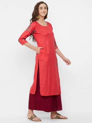 Pink embroidered rayon ethnic-kurtis 3
