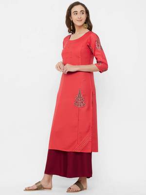 Pink embroidered rayon ethnic-kurtis 4