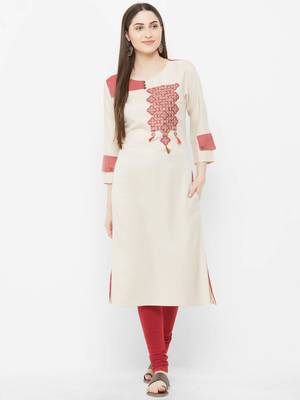Beige printed cotton ethnic-kurtis 1