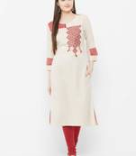 Beige printed cotton ethnic-kurtis