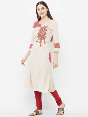 Beige printed cotton ethnic-kurtis 3