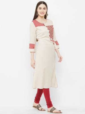 Beige printed cotton ethnic-kurtis 4