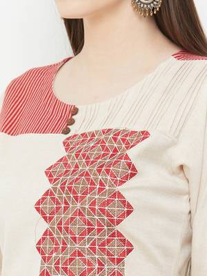 Beige printed cotton ethnic-kurtis 5