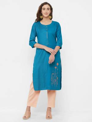 Blue embroidered rayon ethnic-kurtis 1