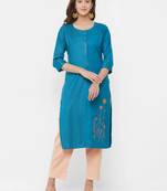 Blue embroidered rayon ethnic-kurtis