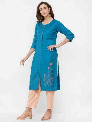 Blue embroidered rayon ethnic-kurtis 3
