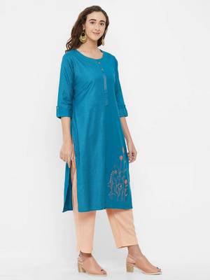 Blue embroidered rayon ethnic-kurtis 4