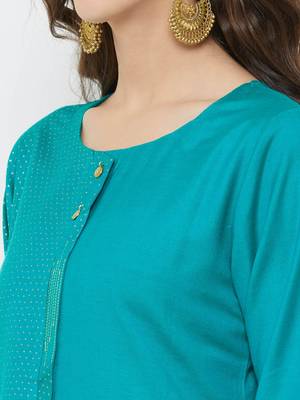 Turquoise embroidered rayon ethnic-kurtis 5