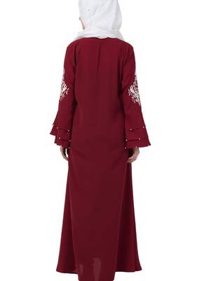 Maroon Nida Embroidered Abaya 2