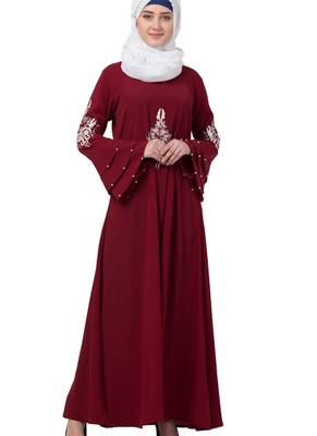 Maroon Nida Embroidered Abaya 1
