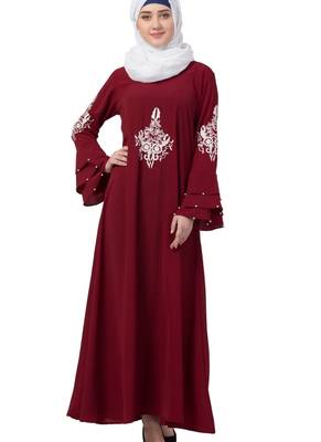 Maroon Nida Embroidered Abaya 3
