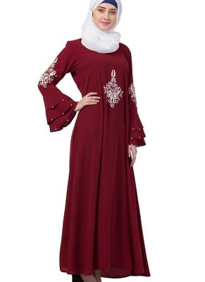 Maroon Nida Embroidered Abaya 4