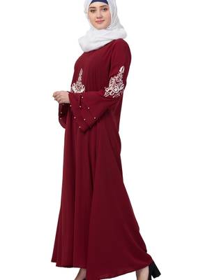 Maroon Nida Embroidered Abaya 5