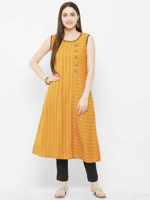 Yellow printed cotton ethnic-kurtis 1