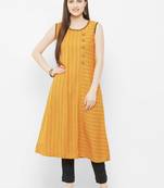 Yellow printed cotton ethnic-kurtis
