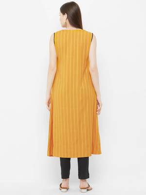 Yellow printed cotton ethnic-kurtis 2