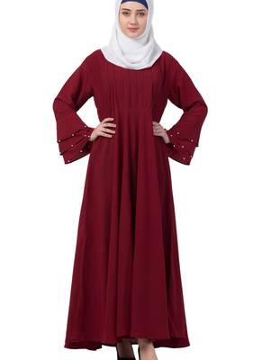 Maroon Nida Plain Abaya 1